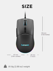 Lenovo 100 Wired USB Computer Mouse for PC, Laptop, Computer with Windows - Full-Size - Ambidextrous Design - 3 Buttons - Red Optical Sensor – Black