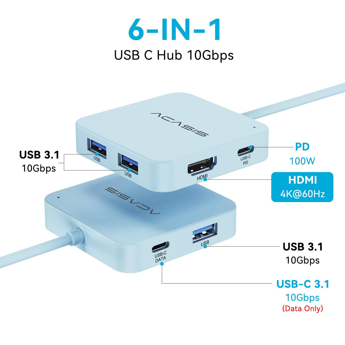 ACASIS USB C Hub 10Gbps, USB C to 4K 60Hz HDMI Adapter for Laptop/MacBook