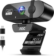 AOC 4K Webcam for PC, Streaming Computer Camera with Noise-Canceling Mic