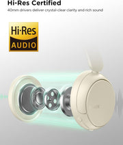TALIX H30 Hybrid Active Noise Cancelling Headphones, 110H Playtime Hi-Res Audio Bluetooth 6.0 Wireless Over Ear ANC Headphones for Commute/Travel (Off-White)