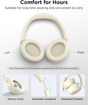 TALIX H30 Hybrid Active Noise Cancelling Headphones, 110H Playtime Hi-Res Audio Bluetooth 6.0 Wireless Over Ear ANC Headphones for Commute/Travel (Off-White)