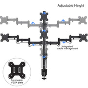 Suptek Dual LED LCD Monitor Stand up Desk Mount for 2 / Two Screens up to 32 inch Extra Tall 31.5" Pole Heavy Duty Fully Adjustable Stand Vertical Array (MD6802)