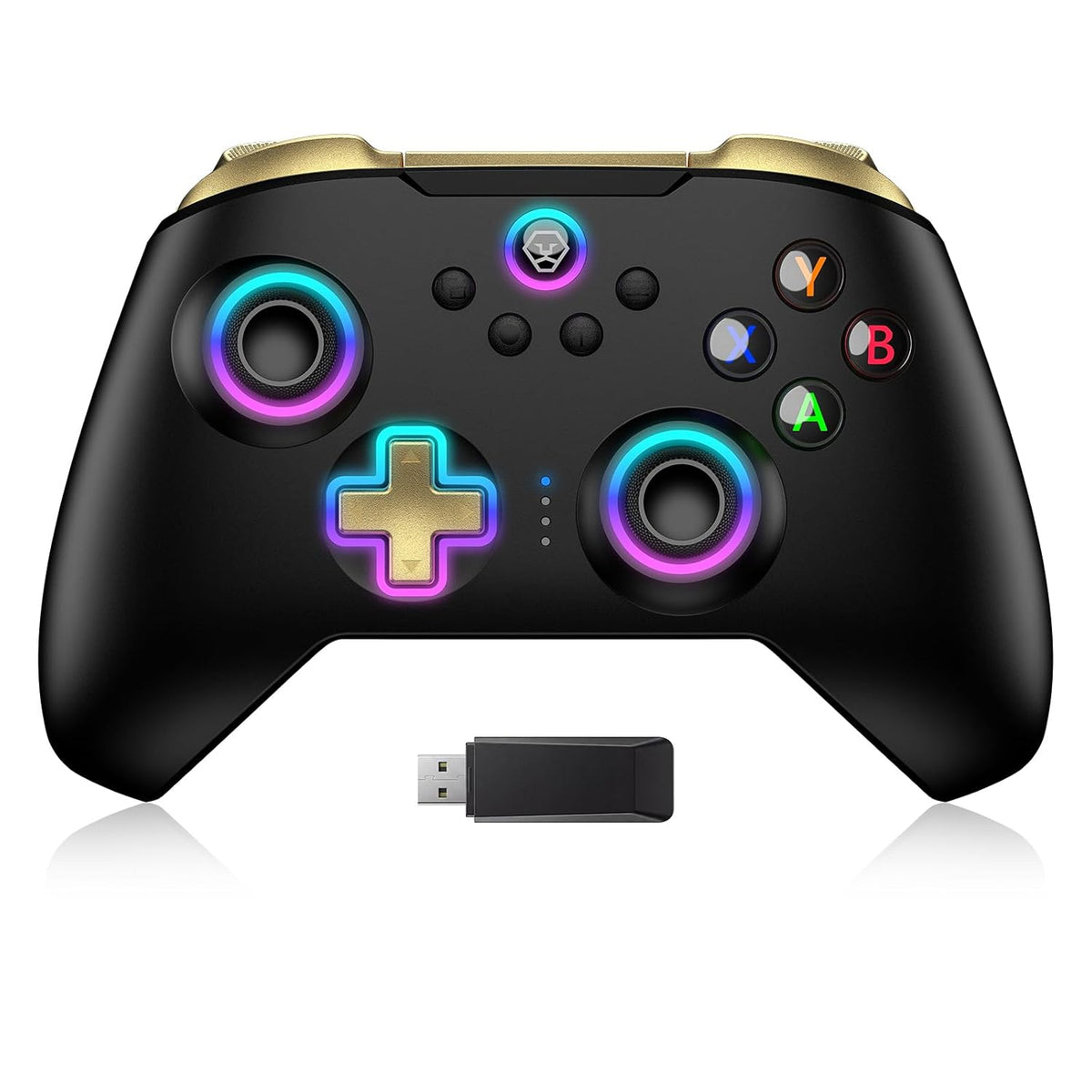 Moonag Wireless PC Controller with Hall Effect Joystick, 2.4G Wireless & Wired 1000Hz Polling Rate, Turbo & Dual Vibration, RGB Lighting, Gaming Controller for PC/Switch/iOS/Android, Black