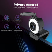 Angetube 4K Webcam with Ring Light, Computer Web Camera for Desktop, Laptop