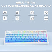 AULA F75 Pro Wireless Mechanical Keyboard,75% Hot Swappable Custom Keyboard with Knob,RGB Backlit,Pre-lubed Reaper Switches,Side Printed PBT Keycaps,2.4GHz/USB-C/BT5.0 Mechanical Gaming Keyboards