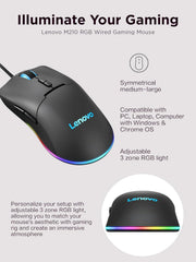 Lenovo 100 Wired USB Computer Mouse for PC, Laptop, Computer with Windows - Full-Size - Ambidextrous Design - 3 Buttons - Red Optical Sensor – Black