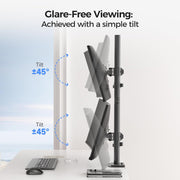 Suptek Dual LED LCD Monitor Stand up Desk Mount for 2 / Two Screens up to 32 inch Extra Tall 31.5" Pole Heavy Duty Fully Adjustable Stand Vertical Array (MD6802)