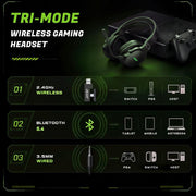 Acer Wireless Gaming Headset for PS5, PC, PS4, Switch, Mac & Laptop, Tri-Mode 2.4GHz Wireless/Bluetooth 5.4/3.5mm Wired, Suspension Headband, 50mm Dynamic Drivers, Detachable ENC Mic, Black