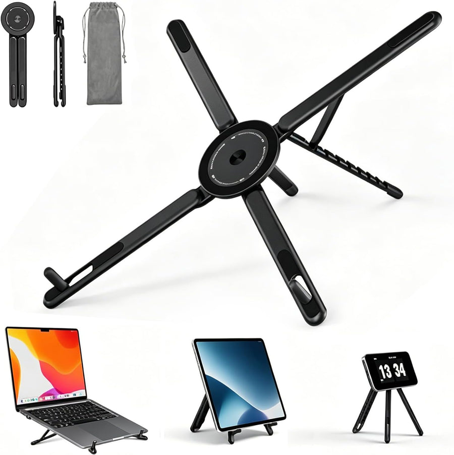 Magnetic Laptop Stand, 3-in-1 Foldable Aluminum Riser, Grey