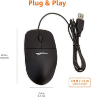 Amazon Basics 3-Button USB Wired Mouse with Responsive Tracking, Plug & Play, Compatible with Windows and Mac, Black
