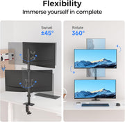 Suptek Dual LED LCD Monitor Stand up Desk Mount for 2 / Two Screens up to 32 inch Extra Tall 31.5" Pole Heavy Duty Fully Adjustable Stand Vertical Array (MD6802)
