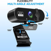 AOC 4K Webcam for PC, Streaming Computer Camera with Noise-Canceling Mic