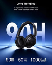 Hybrid Active Noise Cancelling Headphones, Over-Ear Bluetooth Headphone with Hi-Res Audio, 90H Playtime, Deep Bass, Transparency Mode, Foldable Comfort Cups, Graduation Gifts for Travel Office - Black