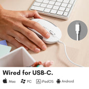 Macally USB Type C Mouse - Slim & Compact Design - USB C Mouse for MacBook Pro iMac PC etc. - Simple 3 Button & Scroll Wheel Layout with DPI Switch - Comfortable Plug & Play Apple Wired Mouse USBC