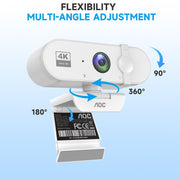 AOC 4K Webcam for PC, Streaming Computer Camera with Noise-Canceling Mic