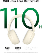 TALIX H30 Hybrid Active Noise Cancelling Headphones, 110H Playtime Hi-Res Audio Bluetooth 6.0 Wireless Over Ear ANC Headphones for Commute/Travel (Off-White)