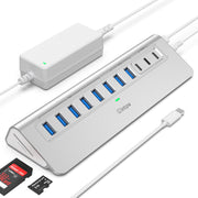 Powered USB Hub 10Gbps, intpw YH6AC Plus 10-Port USB 3.2 Hub(USB A/USB C 3.2+3 USB-A 3.0+2 PD 45W Fast Charging Ports+SD/TF Card Reader), 65W Power Adapter,Aluminum USB HUB for PC/Laptop,iPhone 17/16