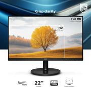 Philips 22 Inch Computer Monitor FHD 100Hz VA VESA Flicker-Free, 221V8LB