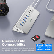 Powered USB Hub 10Gbps, intpw YH6AC Plus 10-Port USB 3.2 Hub(USB A/USB C 3.2+3 USB-A 3.0+2 PD 45W Fast Charging Ports+SD/TF Card Reader), 65W Power Adapter,Aluminum USB HUB for PC/Laptop,iPhone 17/16