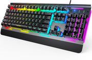 TECKNET Wired Gaming Keyboard, RGB Backlit Keyboard with Metal Panel Design