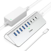 Powered USB Hub 10Gbps, intpw YH6AC Plus 10-Port USB 3.2 Hub(USB A/USB C 3.2+3 USB-A 3.0+2 PD 45W Fast Charging Ports+SD/TF Card Reader), 65W Power Adapter,Aluminum USB HUB for PC/Laptop,iPhone 17/16