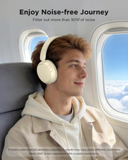 TALIX H30 Hybrid Active Noise Cancelling Headphones, 110H Playtime Hi-Res Audio Bluetooth 6.0 Wireless Over Ear ANC Headphones for Commute/Travel (Off-White)