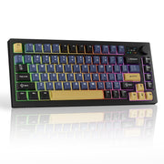 TECWARE Spectre 75 Mechanical Gaming Keyboard | Customizable LCD Screen Display & Knob | Tri-Mode Wireless Bluetooth 2.4GHz | Gasket Mount Hot Swappable | Black Candy Red Linear Switches
