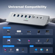Powered USB Hub 10Gbps, intpw YH6AC Plus 10-Port USB 3.2 Hub(USB A/USB C 3.2+3 USB-A 3.0+2 PD 45W Fast Charging Ports+SD/TF Card Reader), 65W Power Adapter,Aluminum USB HUB for PC/Laptop,iPhone 17/16