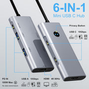 USB C Hub 6-in-1 USB Hub, 4K HDMI USB-C Multiport Adapter
