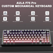 AULA F75 Pro Wireless Mechanical Keyboard,75% Hot Swappable Custom Keyboard with Knob,RGB Backlit,Pre-lubed Reaper Switches,Side Printed PBT Keycaps,2.4GHz/USB-C/BT5.0 Mechanical Gaming Keyboards
