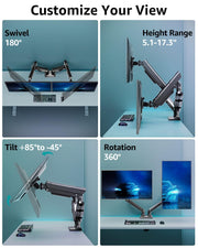 Dual Monitor Arm Desk Mount Fits Max 32 inch Screens, Holds 4.4 to 19.8lbs
