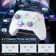 Moonag Wireless PC Controller with Hall Effect Joystick, 2.4G Wireless & Wired 1000Hz Polling Rate, Turbo & Dual Vibration, RGB Lighting, Gaming Controller for PC/Switch/iOS/Android, Black