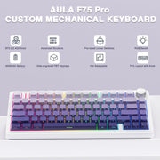 AULA F75 Pro Wireless Mechanical Keyboard,75% Hot Swappable Custom Keyboard with Knob,RGB Backlit,Pre-lubed Reaper Switches,Side Printed PBT Keycaps,2.4GHz/USB-C/BT5.0 Mechanical Gaming Keyboards
