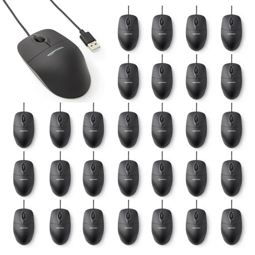 Amazon Basics 3-Button USB Wired Mouse with Responsive Tracking, Plug & Play, Compatible with Windows and Mac, Black