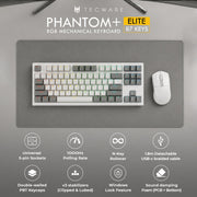 TECWARE Phantom+ Elite 87 Key RGB Mechanical Gaming Keyboard | 3-Mode Wireless Bluetooth 5.0, 2.4GHz & USB-C Wired | Hot-Swappable 5-Pin | Double-Shot PBT Keycaps | Wraith Brown Switch - Black