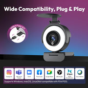 Angetube 4K Webcam with Ring Light, Computer Web Camera for Desktop, Laptop