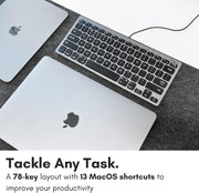 Macally Small USB Wired Keyboard for Mac and Windows - 78 Scissor Keys, 13 Shortcut Compatible Apple Keyboard - Mini Compact USB Computer Keyboard That Saves Space and Looks Great - Space Grey
