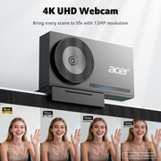 Acer 4K Webcam for PC/Mac with All-Metal Unibody Sculpted, Sony 1/2" Sensor, PDAF, 2 Noise Reduction Mics, Privacy Cover for Switch 2/Zoom/Teams/Facetime/YouTube/Google Meet
