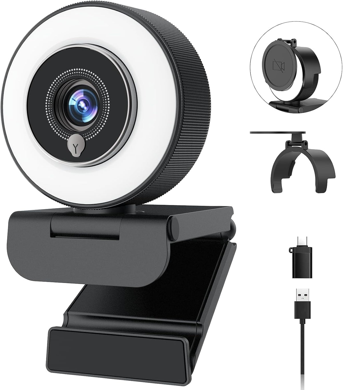 Angetube 4K Webcam with Ring Light, Computer Web Camera for Desktop, Laptop