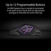 ASUS ROG Spatha X Wireless Gaming Mouse – MMO/MOBA Design, 12 Programmable Buttons, Right-Handed, 168g, Dual-Mode (Wired/2.4GHz), 19K DPI, up to 67Hr Battery, Magnetic Charging Dock, PC/Mac Support