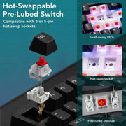 TECWARE Spectre 75 Mechanical Gaming Keyboard | Customizable LCD Screen Display & Knob | Tri-Mode Wireless Bluetooth 2.4GHz | Gasket Mount Hot Swappable | Black Candy Red Linear Switches