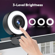 Angetube 4K Webcam with Ring Light, Computer Web Camera for Desktop, Laptop