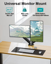 Dual Monitor Arm Desk Mount Fits Max 32 inch Screens, Holds 4.4 to 19.8lbs