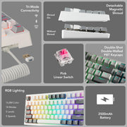 TECWARE Phantom+ Elite 87 Key RGB Mechanical Gaming Keyboard | 3-Mode Wireless Bluetooth 5.0, 2.4GHz & USB-C Wired | Hot-Swappable 5-Pin | Double-Shot PBT Keycaps | Wraith Brown Switch - Black