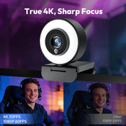 Angetube 4K Webcam with Ring Light, Computer Web Camera for Desktop, Laptop