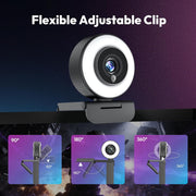 Angetube 4K Webcam with Ring Light, Computer Web Camera for Desktop, Laptop