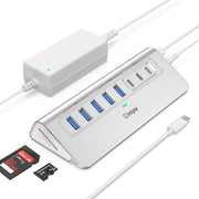 Powered USB Hub 10Gbps, intpw YH6AC Plus 10-Port USB 3.2 Hub(USB A/USB C 3.2+3 USB-A 3.0+2 PD 45W Fast Charging Ports+SD/TF Card Reader), 65W Power Adapter,Aluminum USB HUB for PC/Laptop,iPhone 17/16