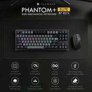 TECWARE Phantom+ Elite 87 Key RGB Mechanical Gaming Keyboard | 3-Mode Wireless Bluetooth 5.0, 2.4GHz & USB-C Wired | Hot-Swappable 5-Pin | Double-Shot PBT Keycaps | Wraith Brown Switch - Black