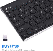 Arteck 2.4G Wireless Keyboard Stainless Steel Ultra Slim Keyboard for Computer/Desktop/PC/Laptop/Surface/Smart TV and Windows 11/10 / 8/7 / Vista/XP Built in Rechargeable Battery