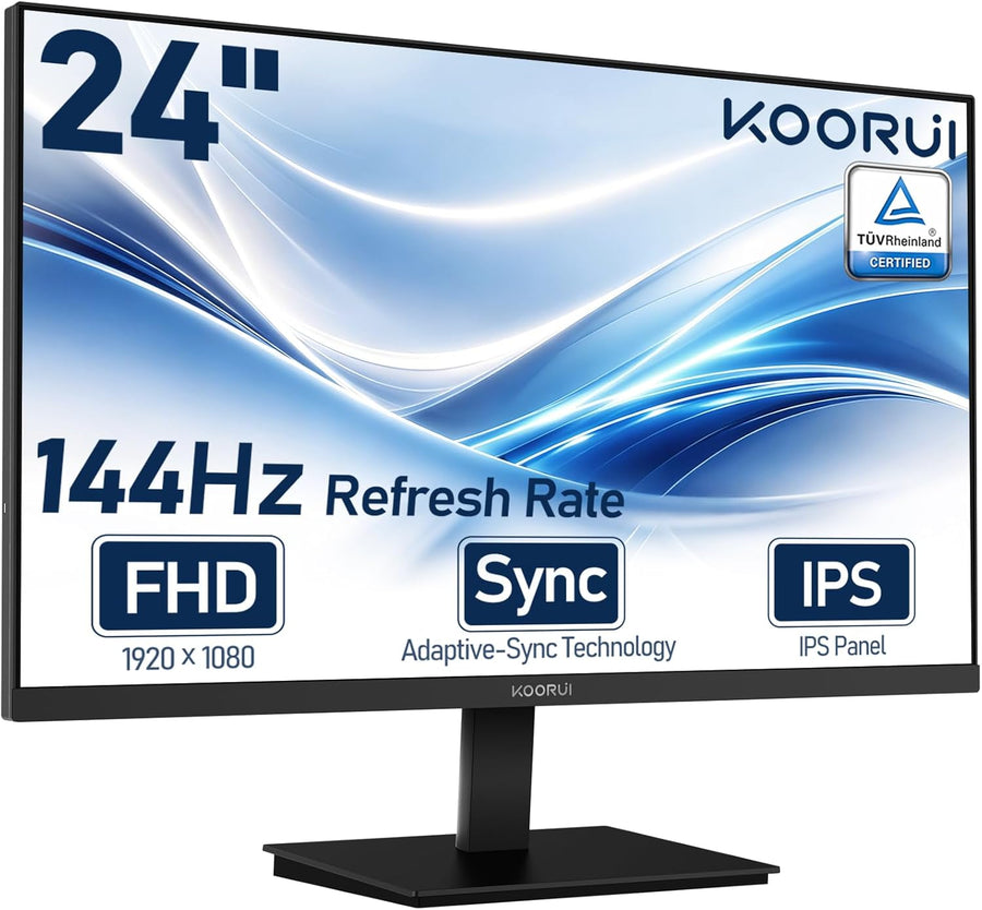 KOORUI 24" FHD IPS PC Monitor, 144Hz Adaptive Sync, Eye Care, Tilt Adjustable, HDMI & VGA, VESA Mount for Home Office, Streaming and Casual Gaming